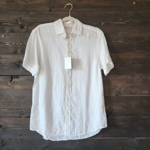 Porter & Ash Mens Linen Short Sleeve Button Front Shirt Size Small White NWT